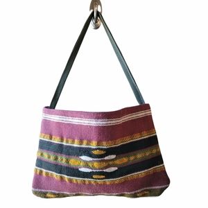 Aztec Print Tote Bag Maroon Denim Interior